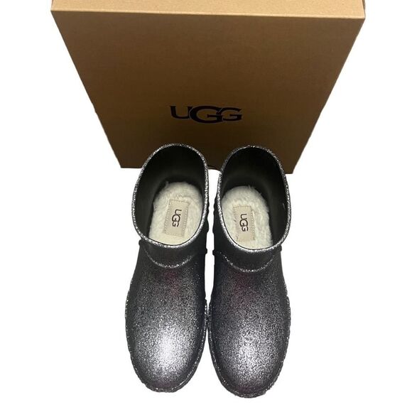 UGG Drizlita Glitter Ankle Rainboots Kids Sz 3 Gray PVC Upcycled Wool Waterproof - Picture 5 of 13